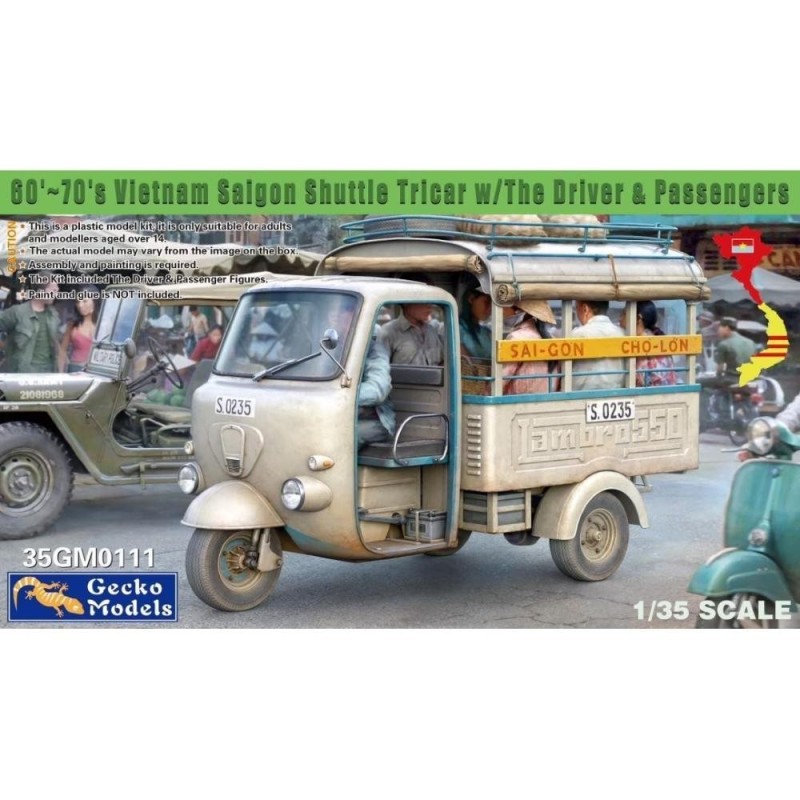 GECKO: 60'-70's Vietnam Saigon Shuttle Tricar w/ The Driver & Passengers (1/35)