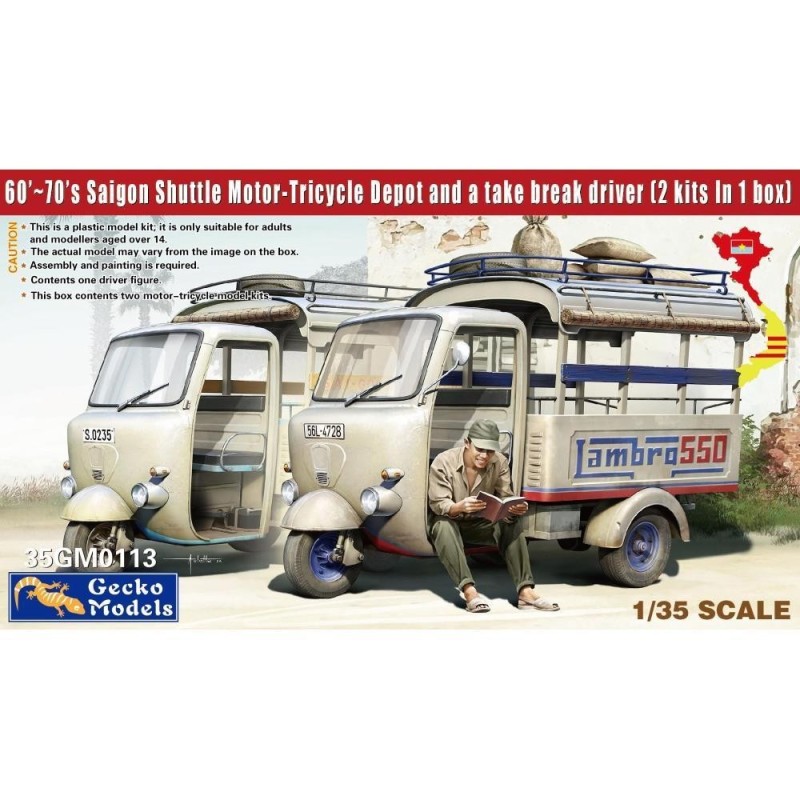GECKO: 60'-70's Saigon Lambro 550 Shuttle Motor-Tricycle Depot and a take break driver (2 kits In 1box) (1/35)