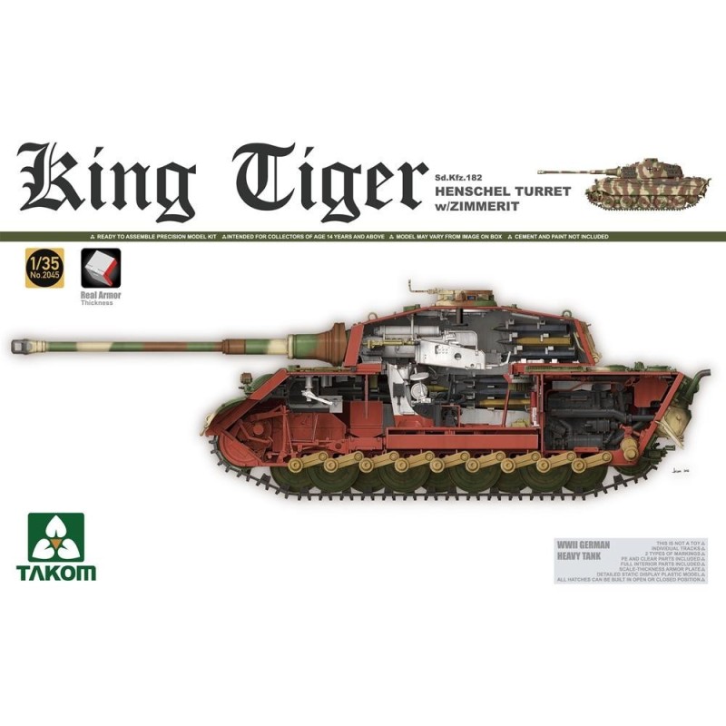 WWII German Heavy Tank Sd.Kfz.182 King Tiger Henschel Turret w/Zimmerit and interior