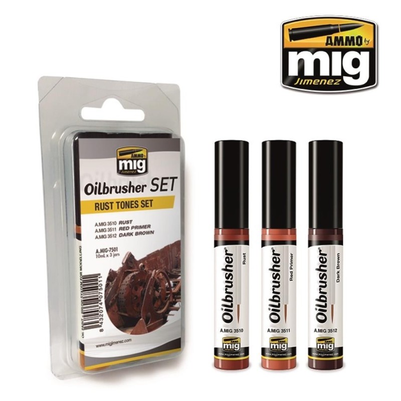 Set di 3 OILBRUSHER per tonalità ruggine (colore ad olio pre-diluito con pennello applicatore nel tappo)
