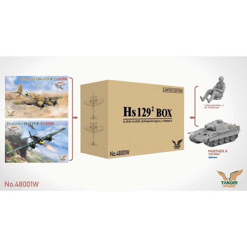 Hs 129² BOX Hs 129 B2+ Hs 129 B3+ 2 Piloti in resina 3D + Panther A (Limited edition: 3 kit + 2 figurini) 1/48