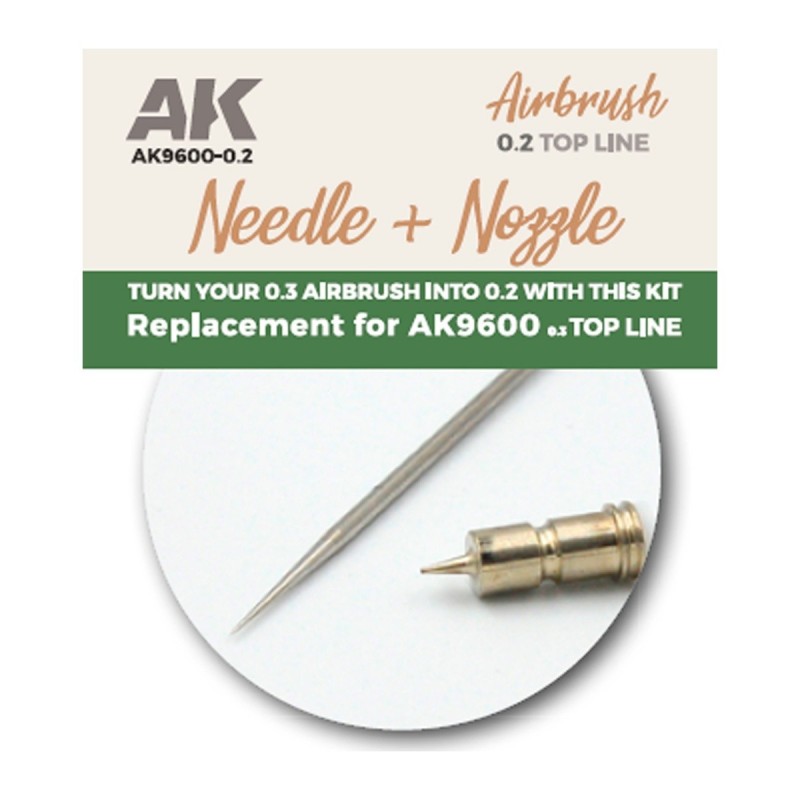 AK INTERACTIVE NEEDLE + NOZZLE 0.2 TOP LINE REPLACEMENT FOR AIRBRUSH AK9600 cod.AK9600-02