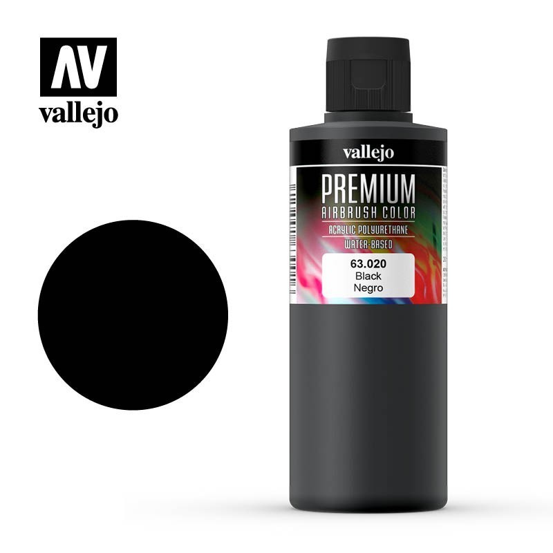 VALLEJO PREMIUM: colore acrilico per aerografia 200ml - NERO OPACO