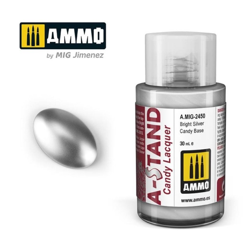 A-STAND BRIGHT SILVER CANDY BASE - 30ml colore a smalto per aerografo