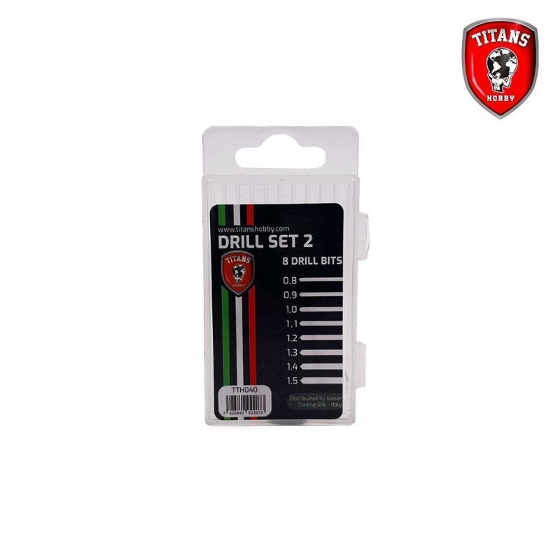 Set 2 di 8 punte per trapano da modellismo (mm.0,8-0,9-1,0-1,1-1,2-1,3-1,4-1,5)