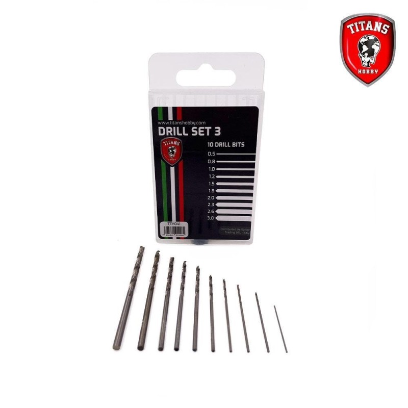 Set 3 di 10 punte per trapano da modellismo (mm.0,5-0,8-1,0-1,2-1,5-1,8-2,0-2,3-2,6-3,0)